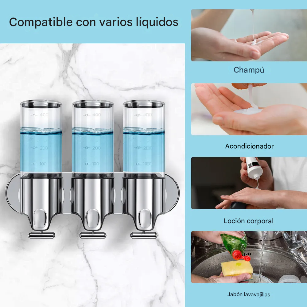 Dispensador Triple de Pared 1500ml – Organizador de Baño