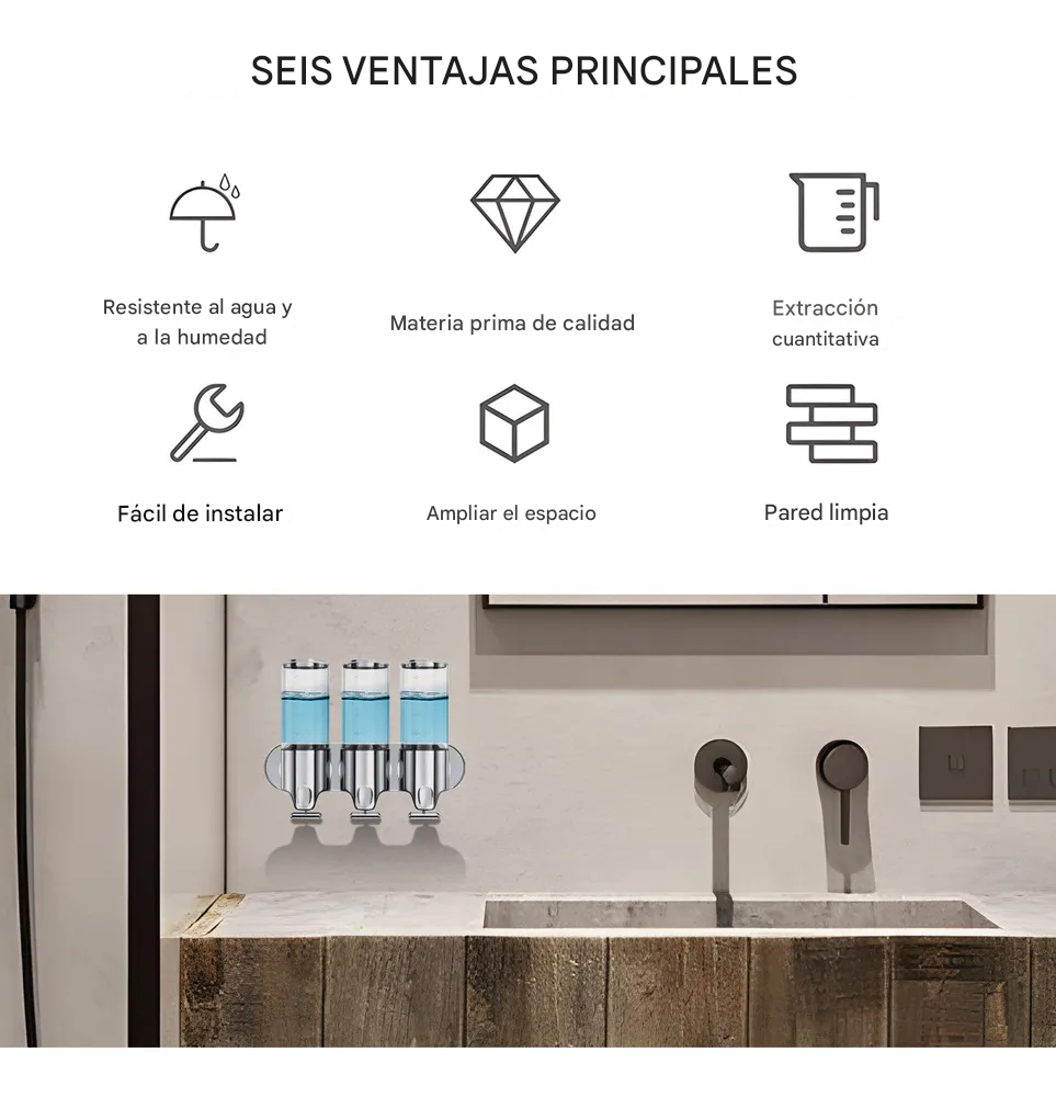 Dispensador Triple de Pared 1500ml – Organizador de Baño